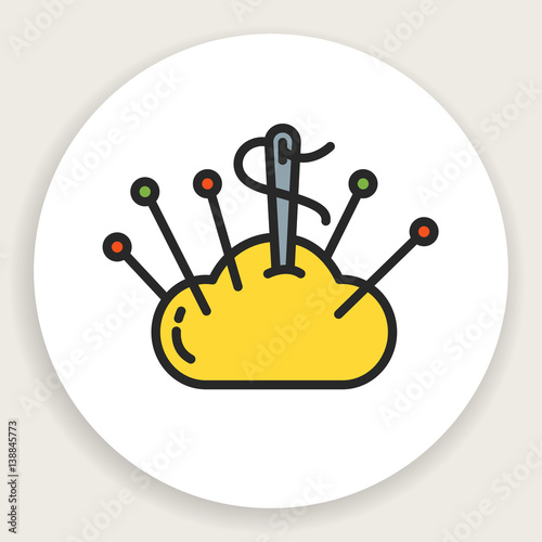 Vector round icon of linear flat cushion with needles