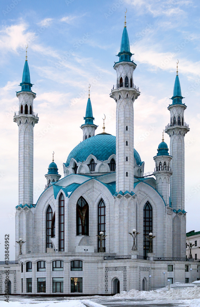 White mosque with minarets in Russia