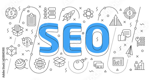 Linear flat illustration for presentations white background seo