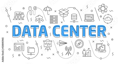 Linear flat illustration for presentations white background data center