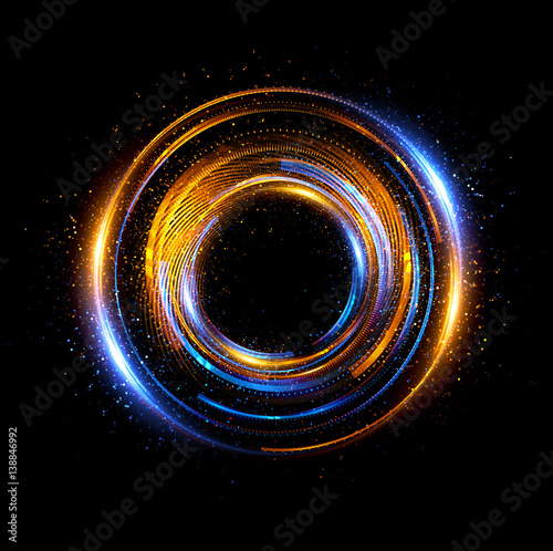 Orb neon rays. luminous hole. Spiral cover. 
Black neural HUD. Halo around. Power isolated. Sparks particle. Space tunnel. Glossy face. LED color ellipse. Glint gold glitter. Glow clock