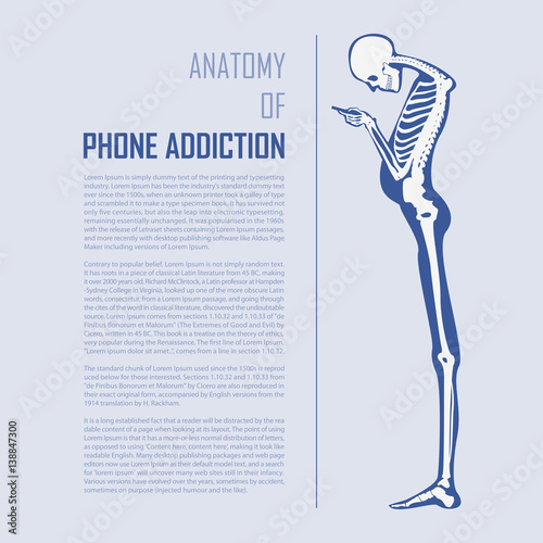 Smartphone Addiction Infographics in flat design. Human bone anatomy. Vector Illustration