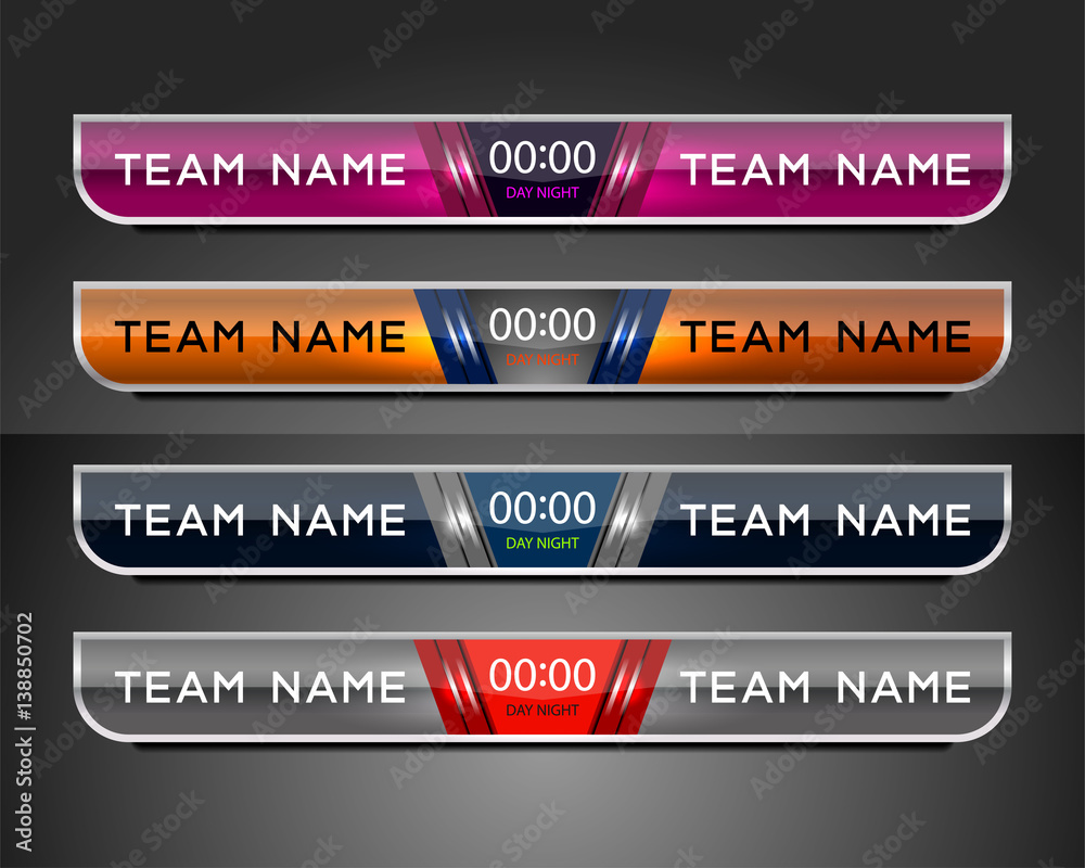 Scoreboard Broadcast Graphic Template for soccer and football, vector