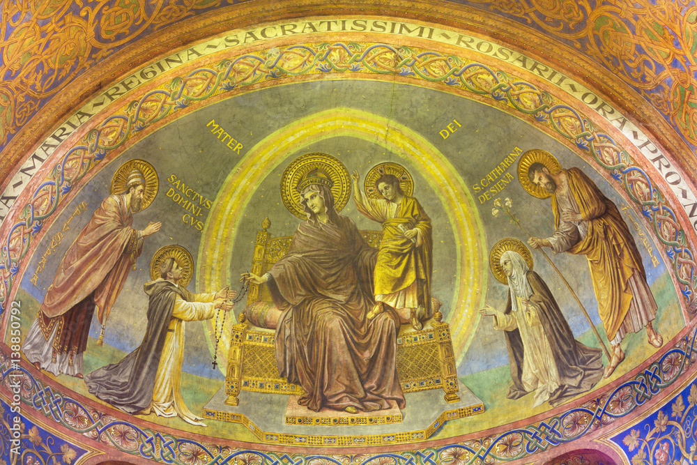 BERLIN, GERMANY, FEBRUARY - 15, 2017: The fresco of Madonna in main apse of Rosenkranz Basilica by Friedrich Stummels, Karl Wenzel, and Theodor Nuttgens from begin of 20. cent..