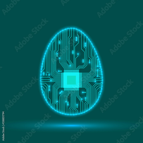 Abstract egg. Egg in an electronic circuit. Vector illustration.