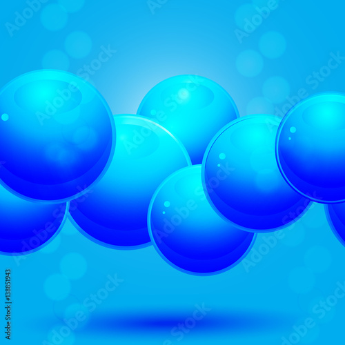 Glass blue spheres over blue background