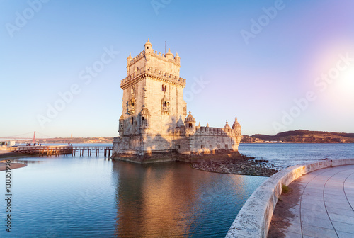 Belem Tower on the Tagus River in sunset. Lisbon, Portugal. photo