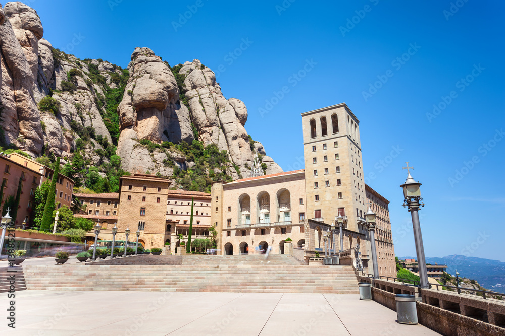 Santa Maria de Montserrat Abbey on the mountain of Montserrat, near Barcelona, Catalonia, Spain.