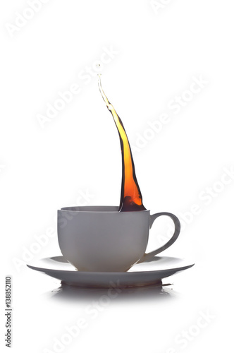 splash of coffee in a cup on a white background