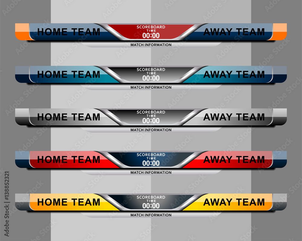 Scoreboard Broadcast Graphic Template for soccer and football, vector