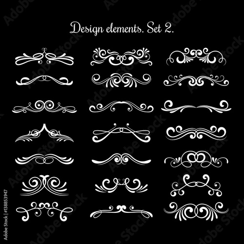 Calligraphic decorative scroll elements. Vector hand calligraphy design items