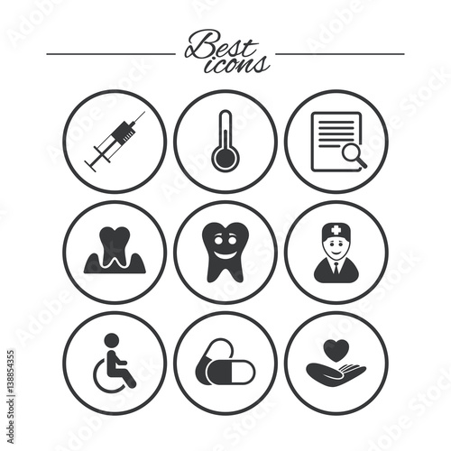 Medicine, medical health and diagnosis icons.