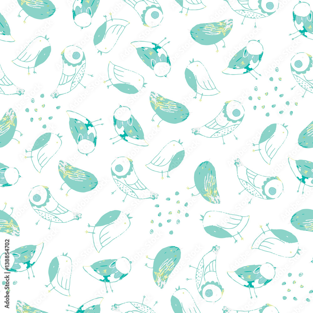 Spring birds hand drawn seamless vector pattern. Pencil drawn texture Spring birds hand drawn seamless vector pattern. Pencil drawn texture