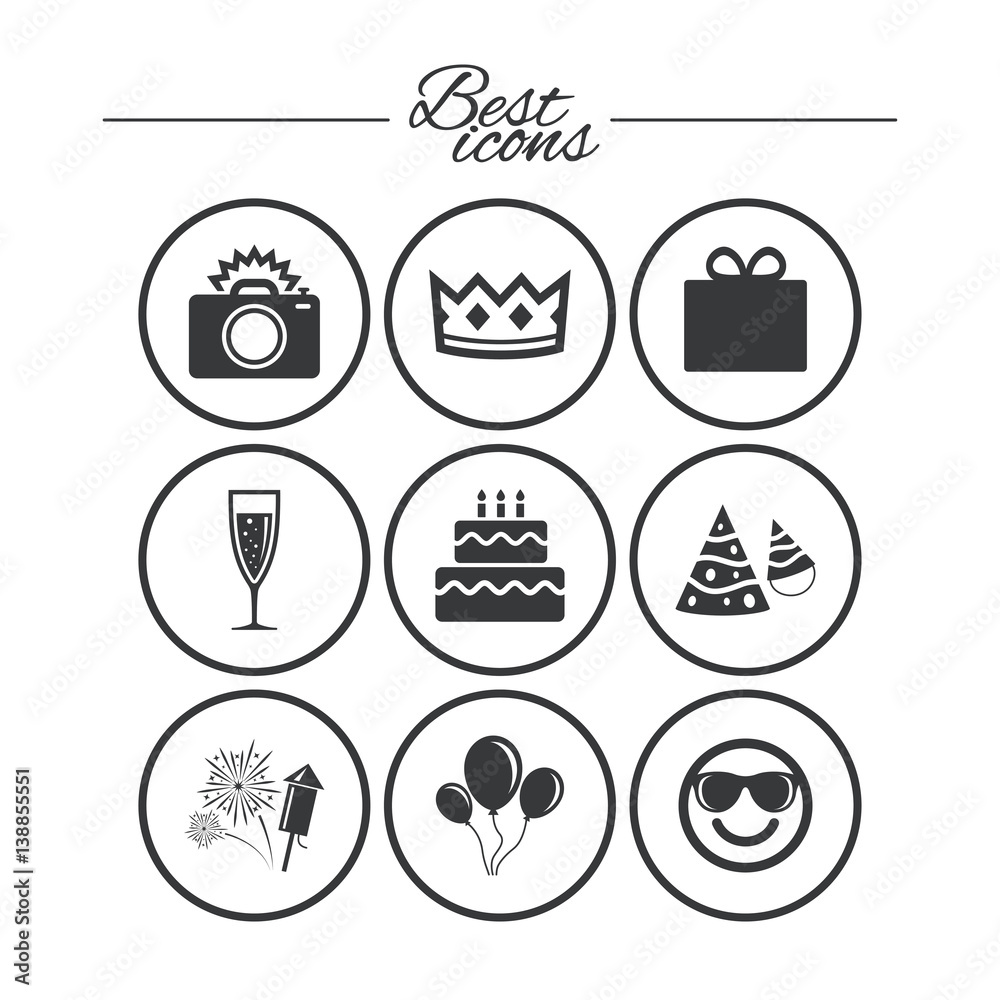 Party celebration, birthday icons. Fireworks. Party celebration, birthday icons. Fireworks.