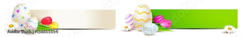 Banner Set Vorlage - Bemalte Ostereier mit Tulpen und Margeriten