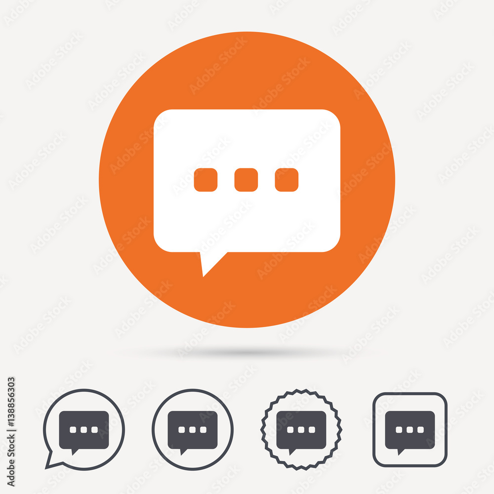 Chat icon. Speech bubble symbol. Circle, speech bubble and star buttons. Flat web icons. Vector Chat icon. Speech bubble symbol. Circle, speech bubble and star buttons. Flat web icons. Vector