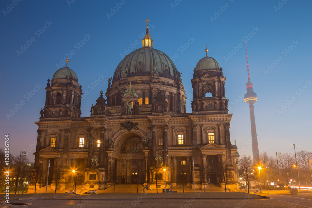 Berlin - The Dom and the Fernsehturm in morning dusk.