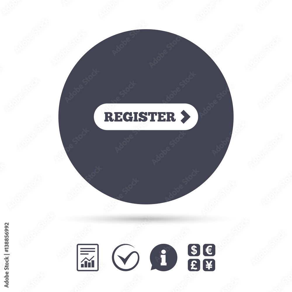 Register with arrow sign icon. Membership symbol. Register with arrow sign icon. Membership symbol.