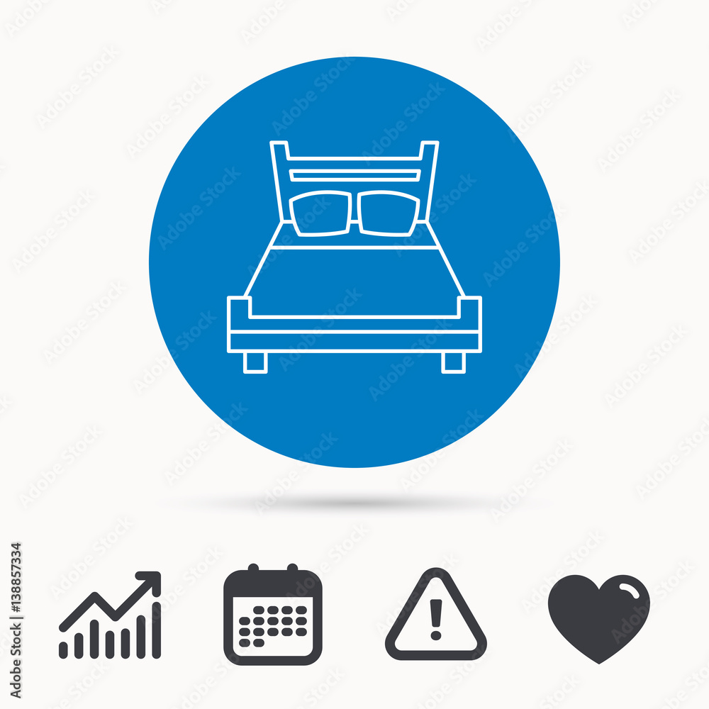 Double bed icon. Sleep symbol. Calendar, attention sign and growth chart. Button with web icon. Vector Double bed icon. Sleep symbol. Calendar, attention sign and growth chart. Button with web icon. Vector