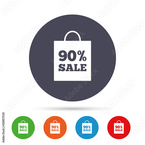 90 percent sale bag tag sign icon.