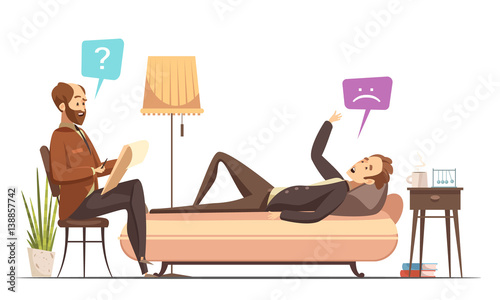 Psychotherapy Session Retro Cartoon Vector Illustration 