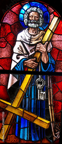 St.Peter carrying his cross in stained glass © Howgill
