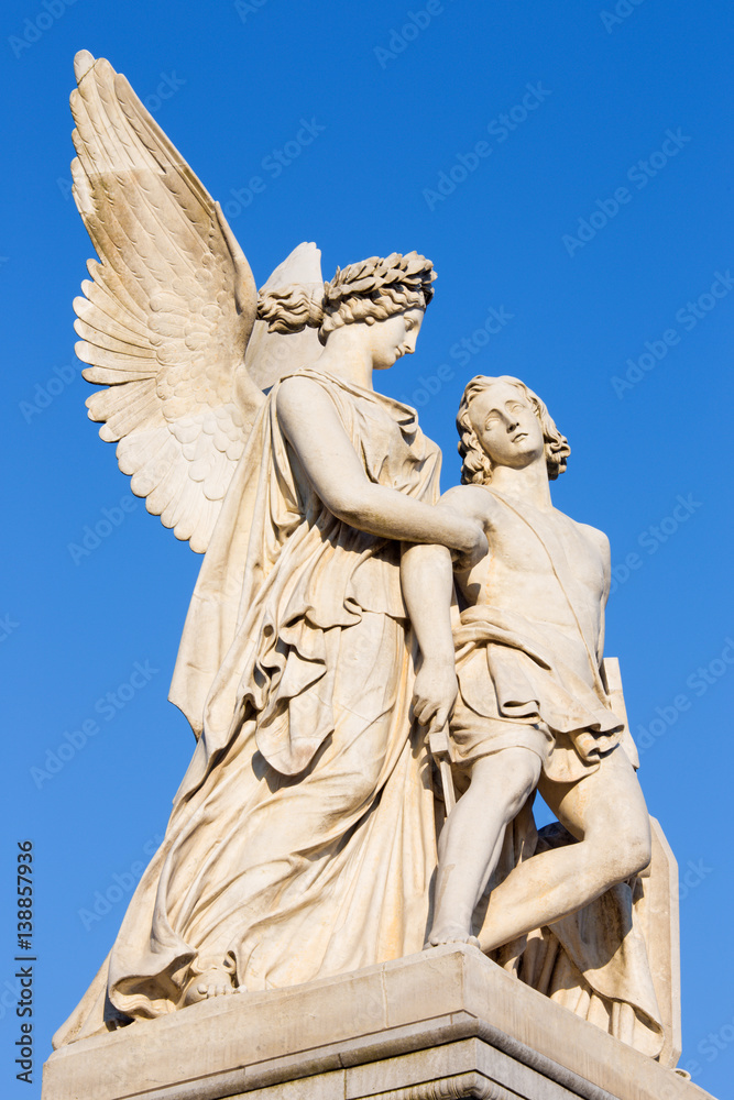 BERLIN, GERMANY, FEBRUARY - 13, 2017: The statue Nike assists the wounded  warrior on the Palace Bridge (Schlossbruecke) by Ludwig Wilhelm Wichmann,  1853. Stock Photo | Adobe Stock