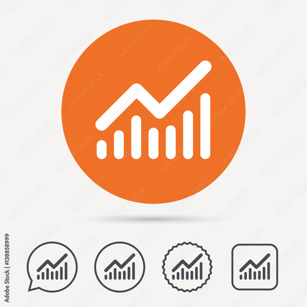 Graph icon. Business analytics chart symbol. Circle, speech bubble and star buttons. Flat web icons. Vector