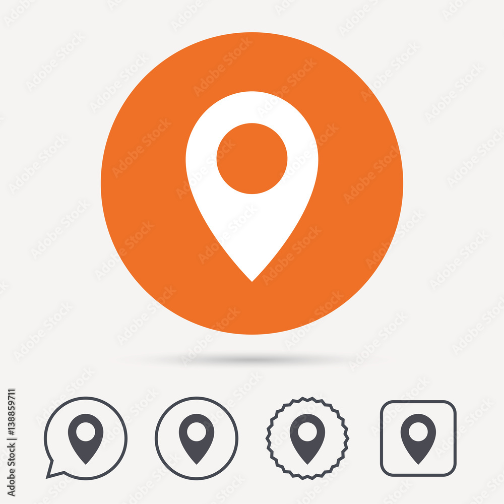 Location icon. Map pointer symbol. Circle, speech bubble and star buttons. Flat web icons. Vector Location icon. Map pointer symbol. Circle, speech bubble and star buttons. Flat web icons. Vector