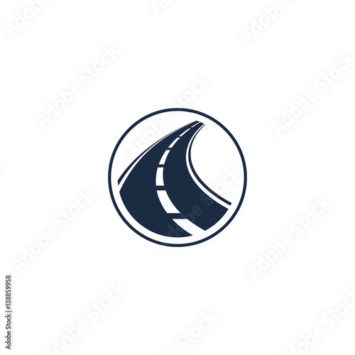 Isolated abstract highway element in circle logo, round shape logotype with road on white background vector illustration