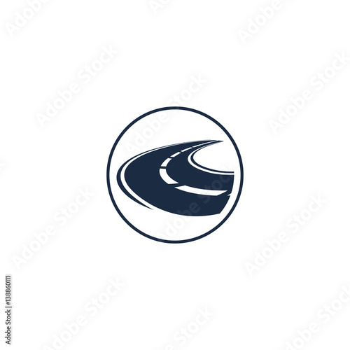 Isolated abstract highway element in circle logo, round shape logotype with road on white background vector illustration