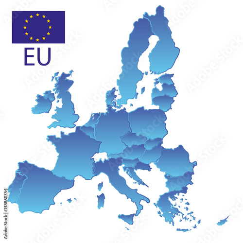 simple all european union countries in one blue map with borders eps10