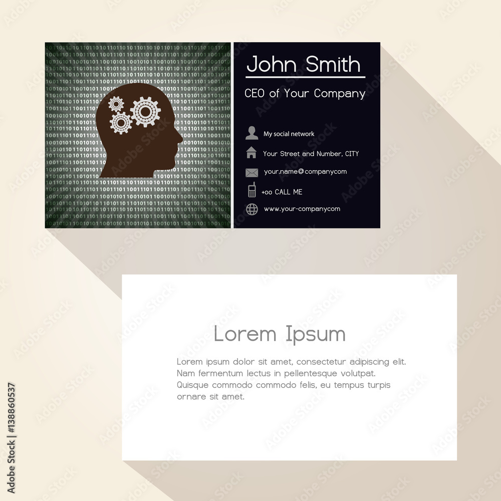 gray-scale binary code digits abstract business card design eps10