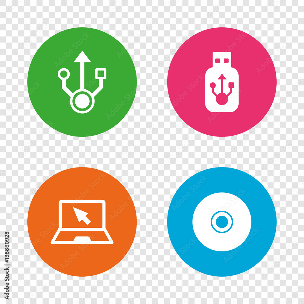Usb flash drive icons. Notebook or Laptop pc. Usb flash drive icons. Notebook or Laptop pc.