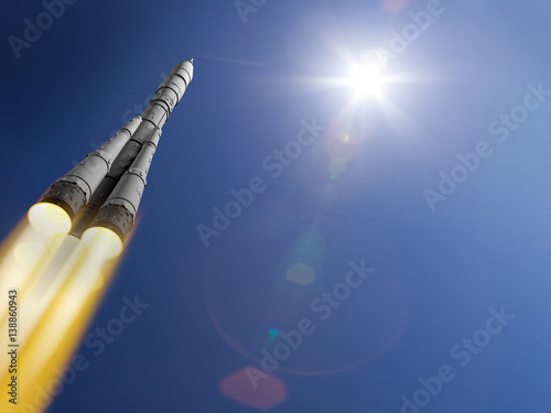 Fototapeta Naklejka Na Ścianę i Meble -  3d render rocket flies into space