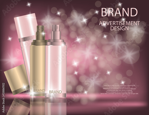 Glamorous facial treatment essence set on the sparkling effects background