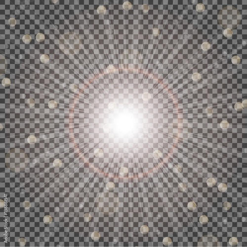 Sun light with lens flare effect, shining star 