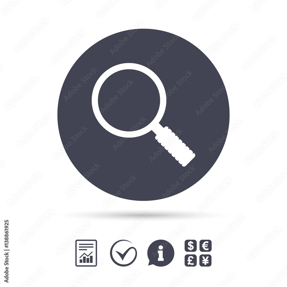 Magnifier glass sign icon. Zoom tool. Navigation. Magnifier glass sign icon. Zoom tool. Navigation.