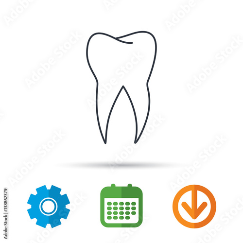 Tooth icon. Dental stomatology sign. Dentistry symbol. Calendar, cogwheel and download arrow signs. Colored flat web icons. Vector