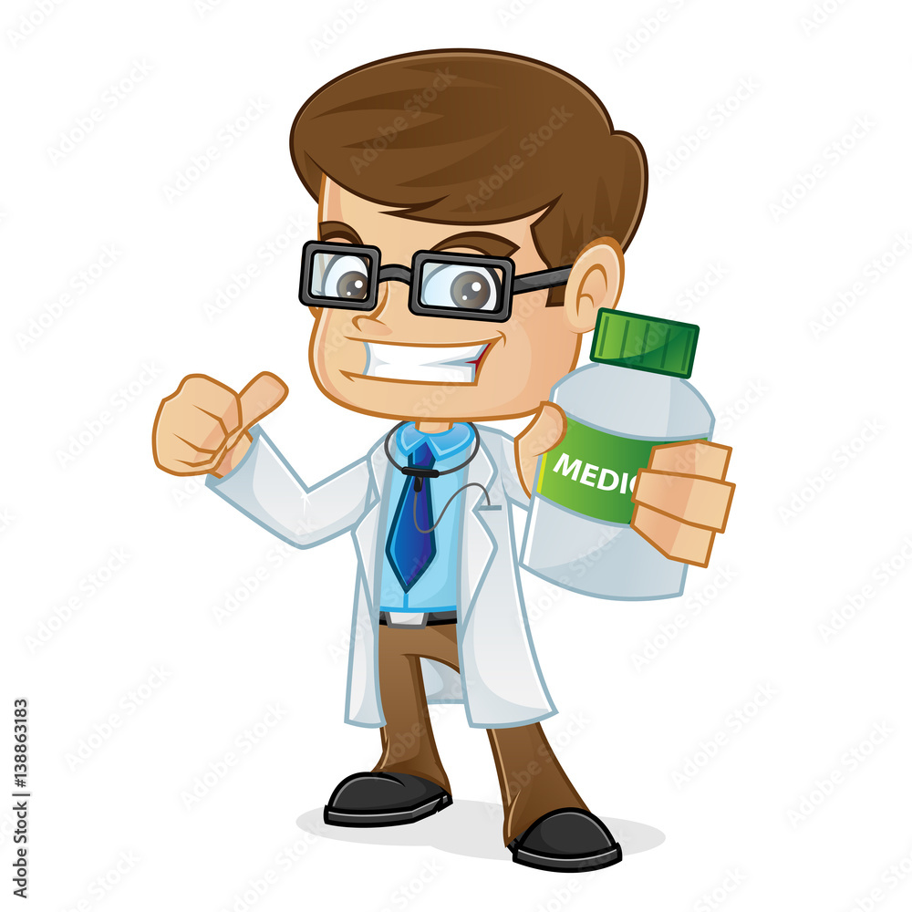 Doctor Holding a Medicine Bottle and Giving Thumb up Doctor Holding a Medicine Bottle and Giving Thumb up