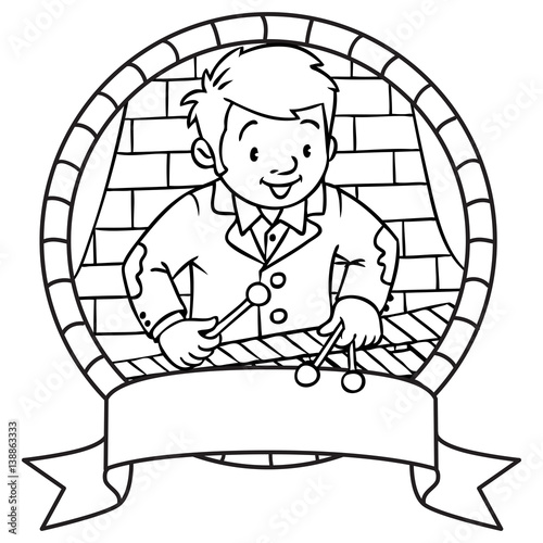 Funny musician or xylophone player. Emblem