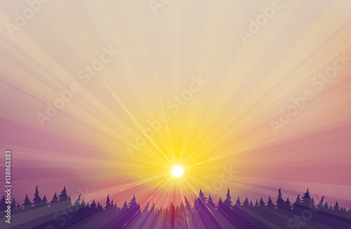Fototapeta Naklejka Na Ścianę i Meble -  Vector  sunset   background.