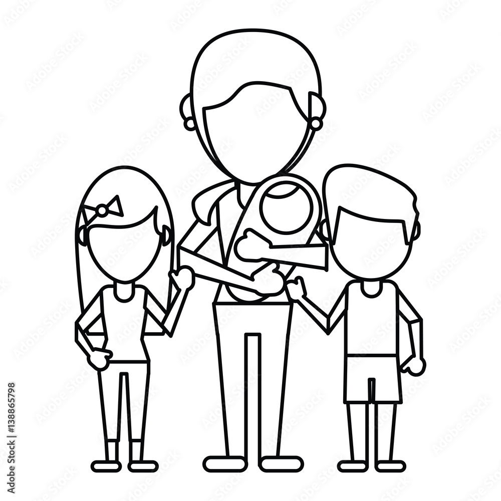 mom with childrens and baby thin line vector illustration eps 10 mom with childrens and baby thin line vector illustration eps 10