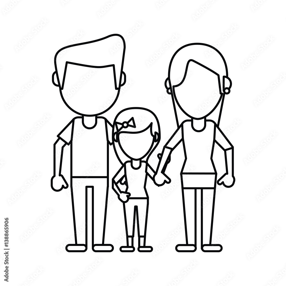 parents with daugther family thin line vector illustration eps 10