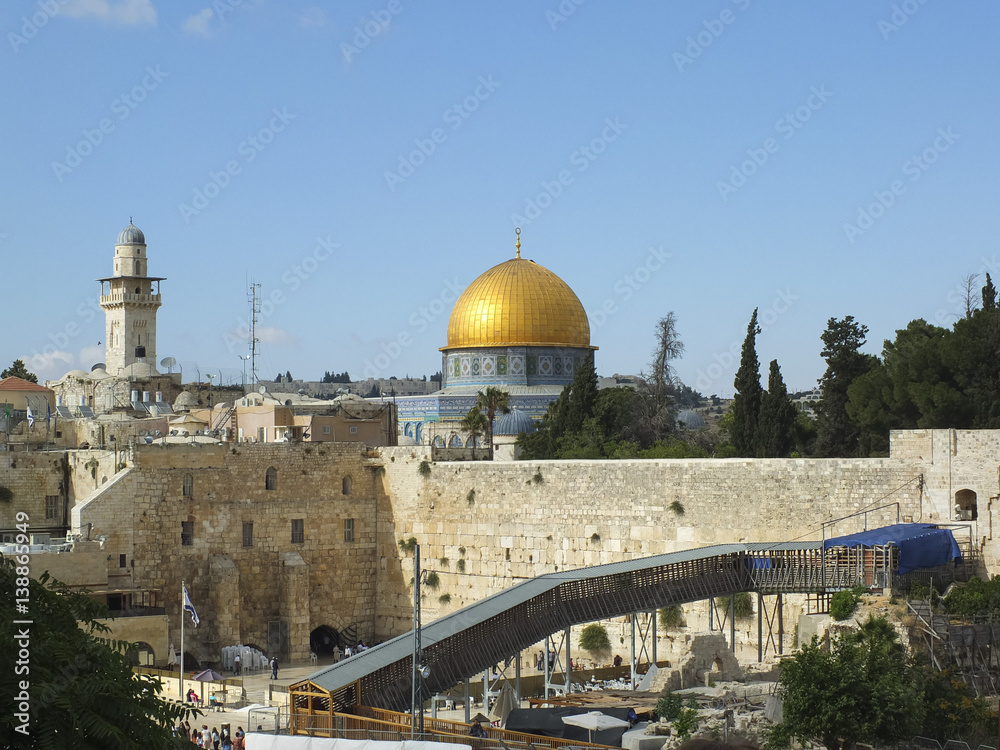 Dome of the Rock and Western Wall in Jerusalem, Israel