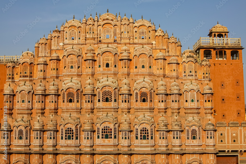 Front view of the famous Palace of Winds or Hawa Mahal, Jaipur, India