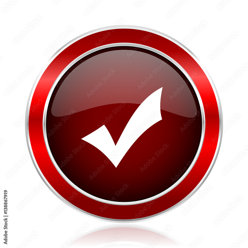 Accept red round glossy vector web icon. Circle modern design chrome metal border abstract sign for smartphone applications Accept red round glossy vector web icon. Circle modern design chrome metal border abstract sign for smartphone applications
