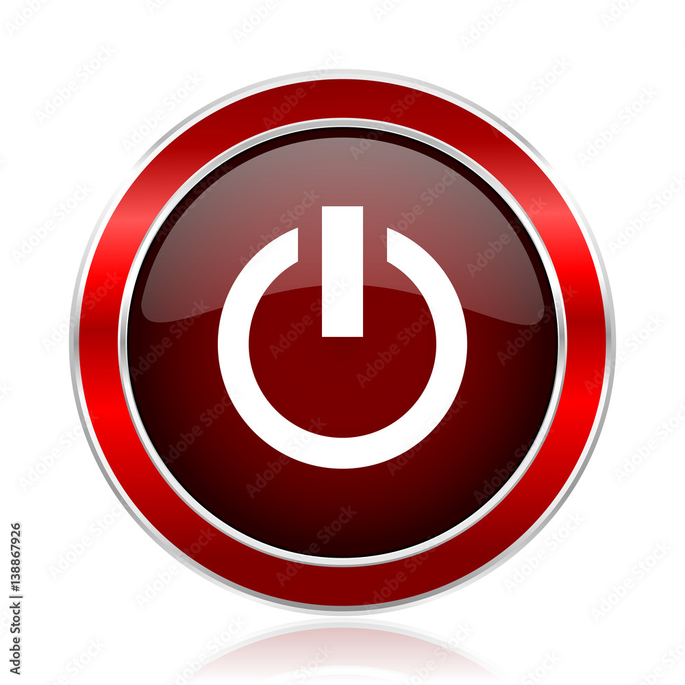 Power red round glossy vector web icon. Circle modern design chrome metal border abstract sign for smartphone applications Power red round glossy vector web icon. Circle modern design chrome metal border abstract sign for smartphone applications