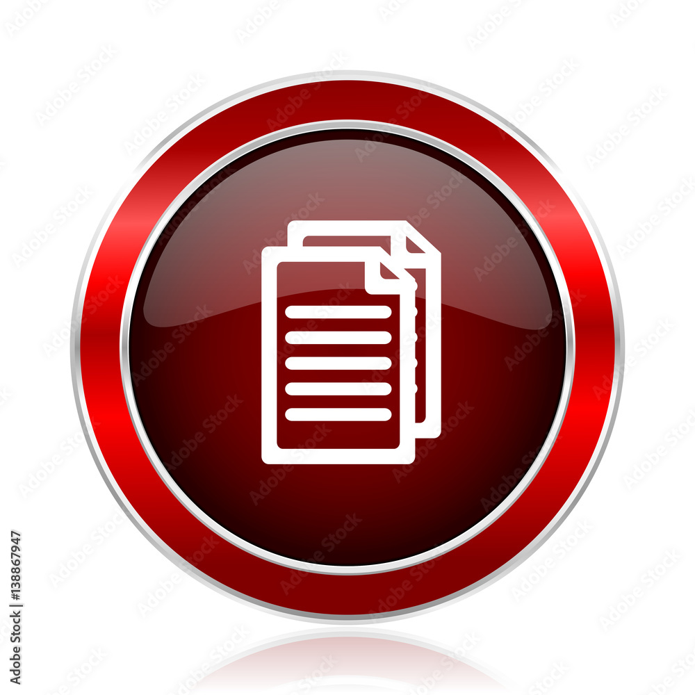 Document red round glossy vector web icon. Circle modern design chrome metal border abstract sign for smartphone applications Document red round glossy vector web icon. Circle modern design chrome metal border abstract sign for smartphone applications