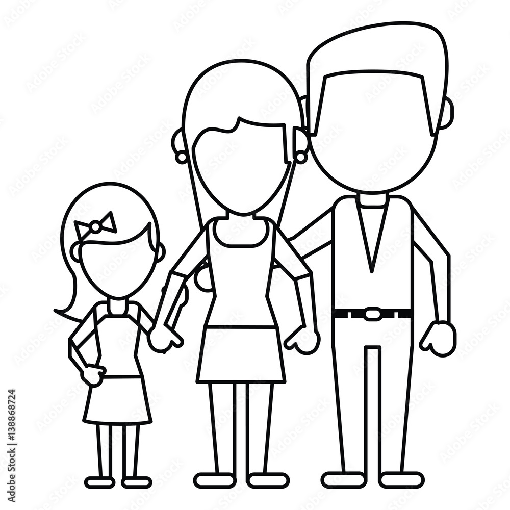 parents with daughter family thin line vector illustration eps 10 parents with daughter family thin line vector illustration eps 10